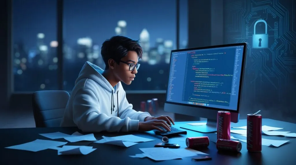 Leonardo Phoenix 09 A Futuristic Dimly Lit Coding Environment 1